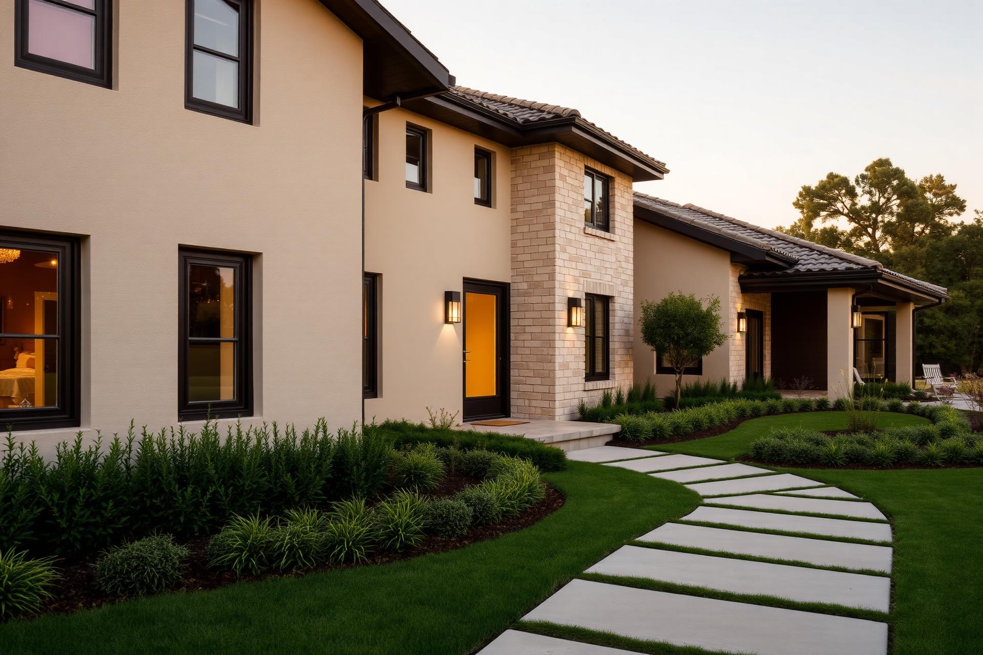 Residential property exterior at golden hour